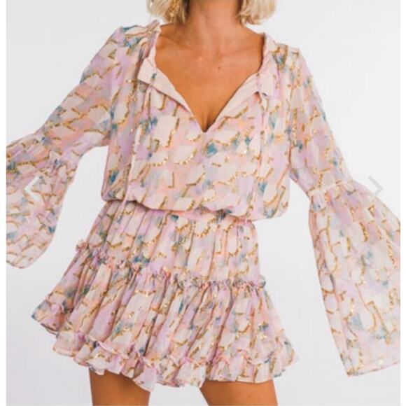 Buddy Love Zozo Magical Elastic Waist Pastel Metallic Tones Dress, M - Picture 13 of 15